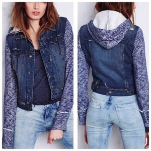 Free People Denim Hooded Distressed Jacker